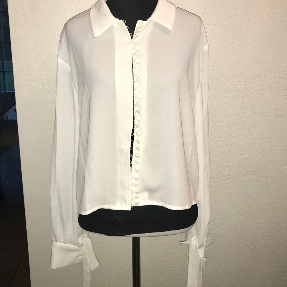 Misguided White Button Up Blouse Top